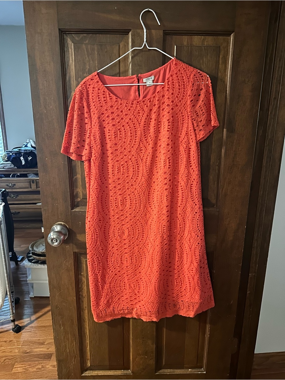 Coral Eyelet Shift Dress